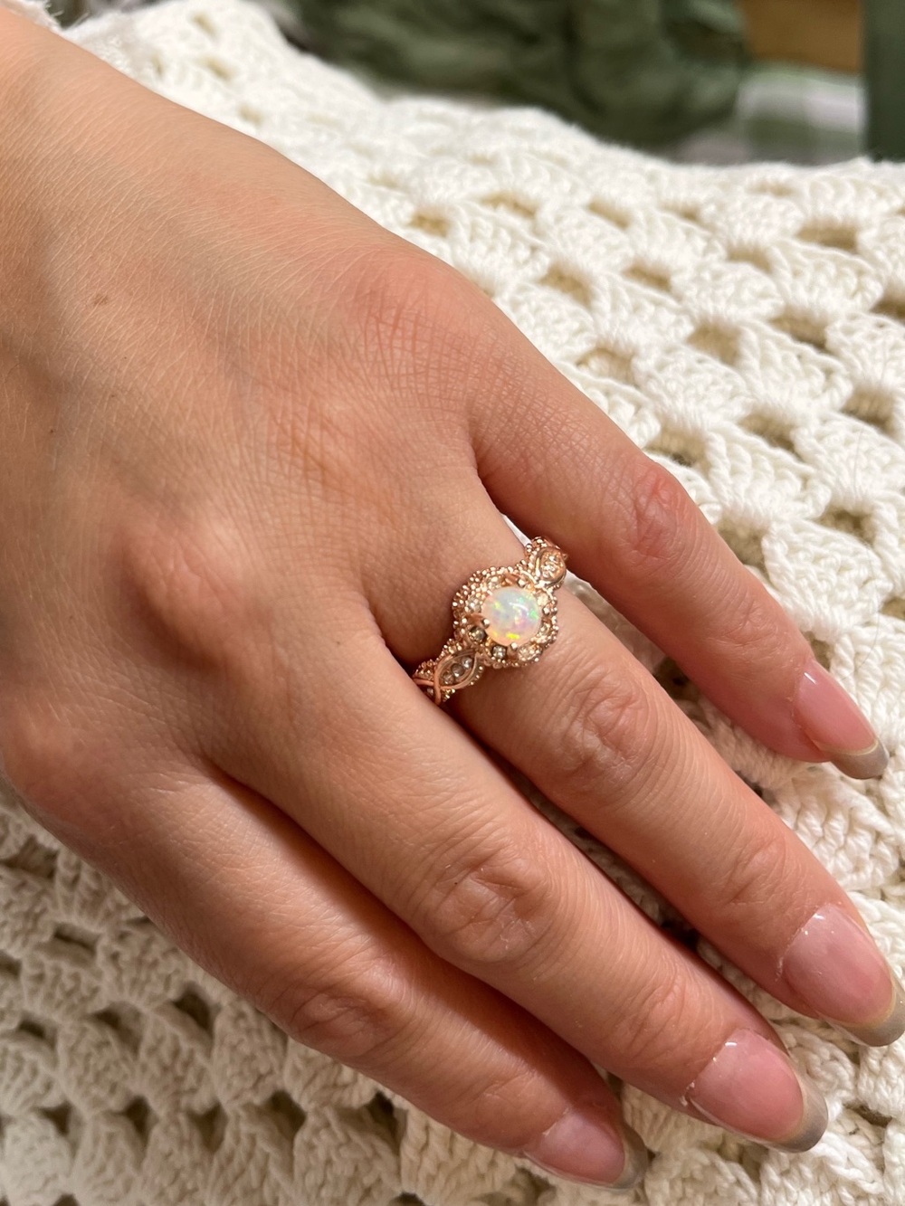 Faux Opal Halo Rose Gold Ring - Elegant Women's Jewelry